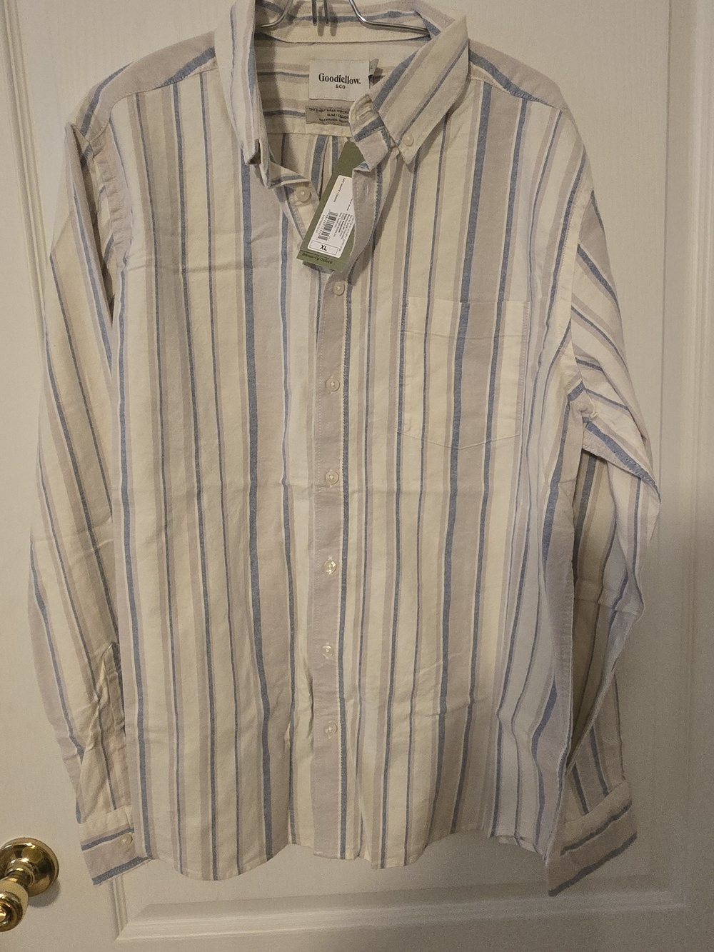 Goodfellow & Co Cream and Blue Striped Button-Up Shirt